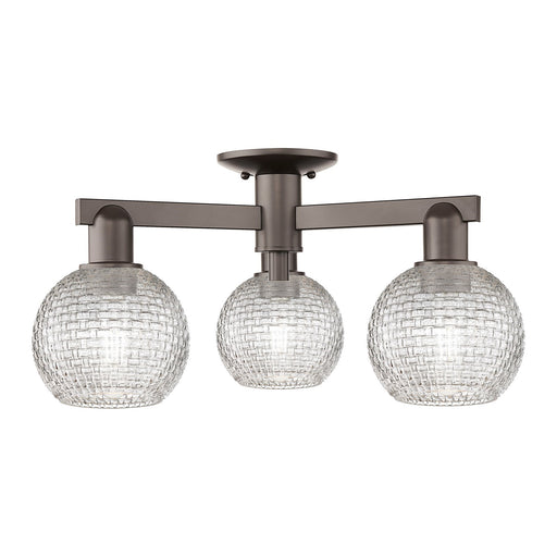 Innovations Athens 23in 3-Light Semi-Flush Mount | Industrial Oil Rubbed Bronze Steel and Clear Basket Weave Glass | Entryway | Model 716-3F-OB-G122C-6CL