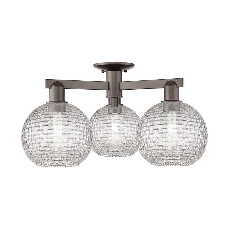 Innovations Athens 26in 3-Light Semi-Flush Mount | Industrial Oil Rubbed Bronze Steel and Clear Basket Weave Glass | Entryway | Model 716-3F-OB-G122C-8CL