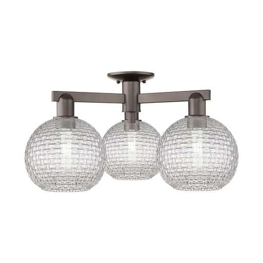 Innovations Athens 26in 3-Light Semi-Flush Mount | Industrial Oil Rubbed Bronze Steel and Clear Basket Weave Glass | Entryway | Model 716-3F-OB-G122C-8CL