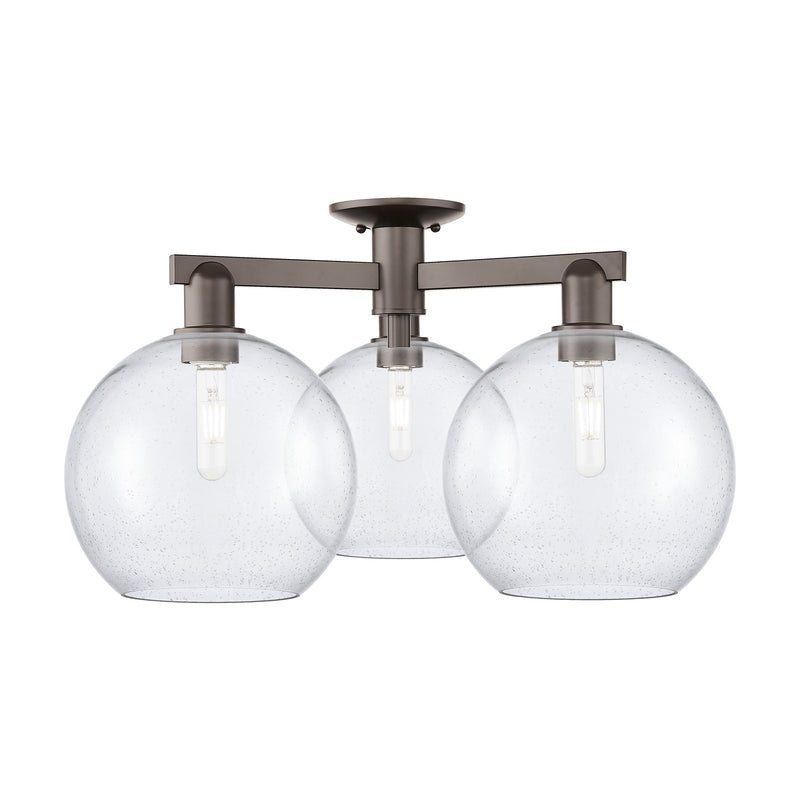 Innovations Athens 28in 3-Light Semi-Flush Mount | Industrial Oil Rubbed Bronze Steel and Seedy Glass | Entryway & Hallway | Model 716-3F-OB-G124-10