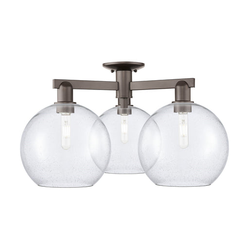 Innovations Athens 28in 3-Light Semi-Flush Mount | Industrial Oil Rubbed Bronze Steel and Seedy Glass | Entryway & Hallway | Model 716-3F-OB-G124-10