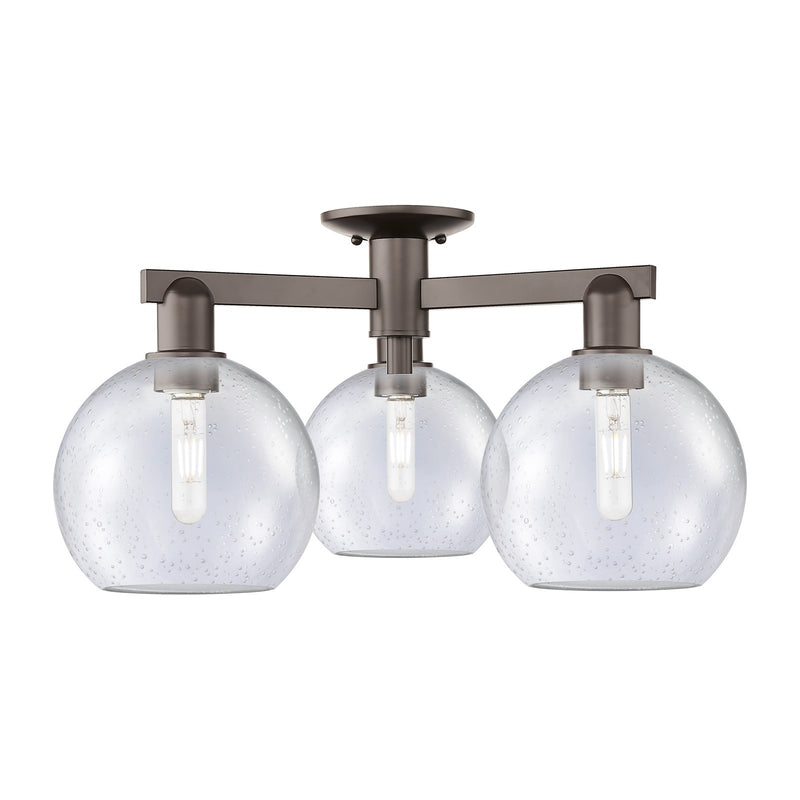 Innovations Athens 26in 3-Light Semi-Flush Mount | Industrial Oil Rubbed Bronze Steel and Seedy Glass | Entryway & Hallway Damp | Model 716-3F-OB-G124-8