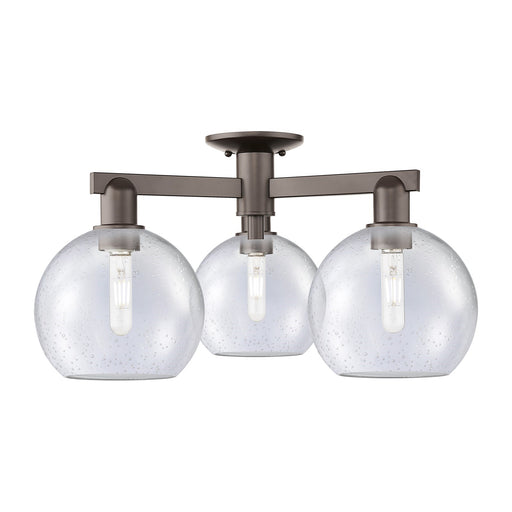 Innovations Athens 26in 3-Light Semi-Flush Mount | Industrial Oil Rubbed Bronze Steel and Seedy Glass | Entryway & Hallway Damp | Model 716-3F-OB-G124-8