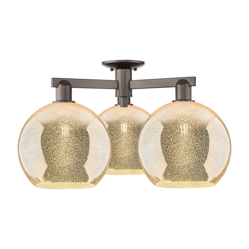 Innovations Athens 28in 3-Light Semi-Flush Mount | Industrial Oil Rubbed Bronze Steel and Mercury Glass | Entryway & Hallway | Model 716-3F-OB-G128-10