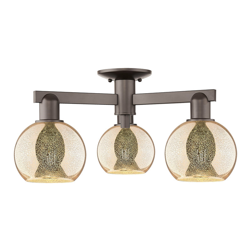 Innovations Athens 23in 3-Light Semi-Flush Mount | Industrial Oil Rubbed Bronze Steel and Mercury Glass | Damp-Rated Entryway & | Model 716-3F-OB-G128-6