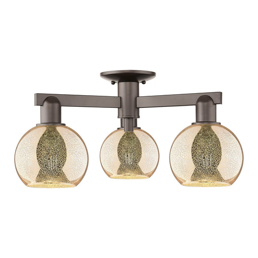 Innovations Athens 23in 3-Light Semi-Flush Mount | Industrial Oil Rubbed Bronze Steel and Mercury Glass | Damp-Rated Entryway & | Model 716-3F-OB-G128-6