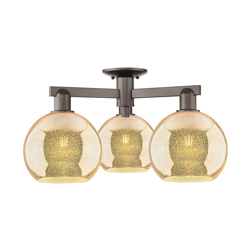 Innovations Athens 26in 3-Light Semi-Flush Mount | Industrial Oil Rubbed Bronze Steel and Mercury Glass | Entryway & Hallway | Model 716-3F-OB-G128-8
