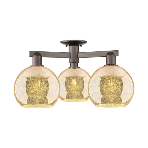 Innovations Athens 26in 3-Light Semi-Flush Mount | Industrial Oil Rubbed Bronze Steel and Mercury Glass | Entryway & Hallway | Model 716-3F-OB-G128-8