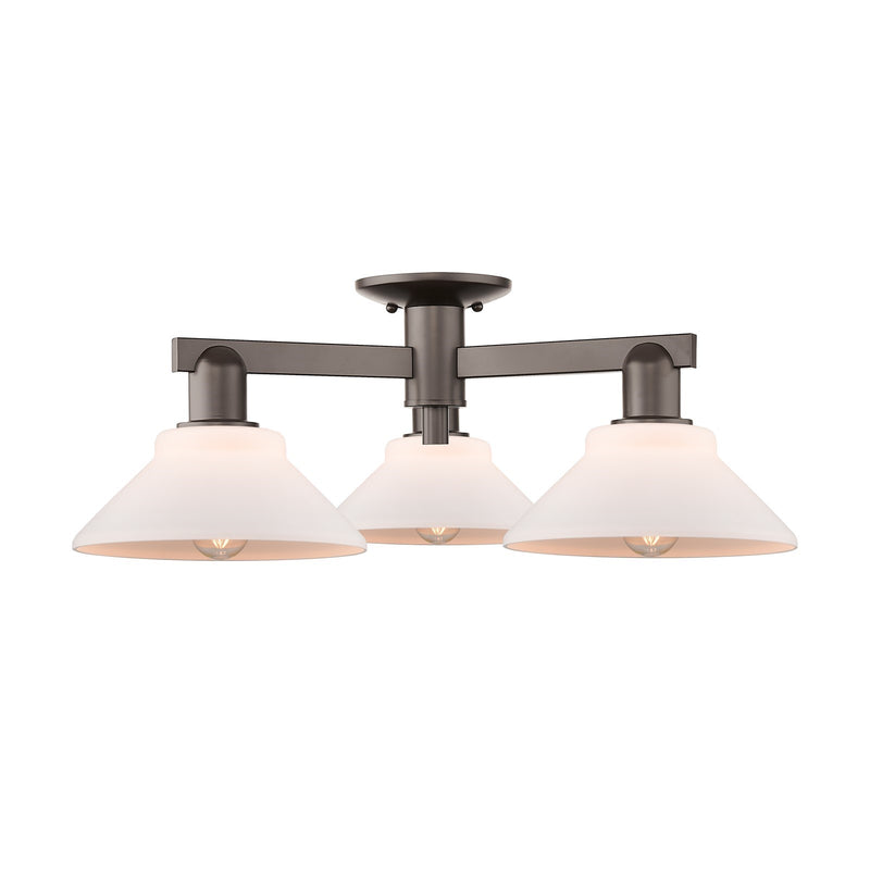 Innovations Orwell 26in 3-Light Semi-Flush Mount | Industrial Oil Rubbed Bronze Steel and Matte White Glass | Entryway & Hallway | Model 716-3F-OB-G131