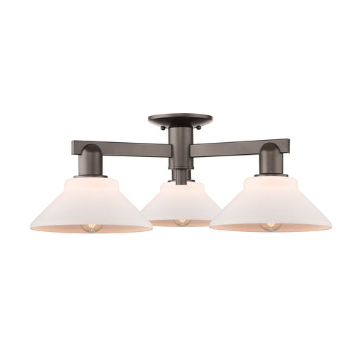 Innovations Orwell 26in 3-Light Semi-Flush Mount | Industrial Oil Rubbed Bronze Steel and Matte White Glass | Entryway & Hallway | Model 716-3F-OB-G131