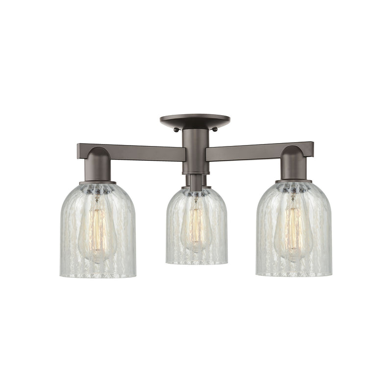 Innovations Caledonia 23in 3-Light Semi-Flush Mount | Industrial Oil Rubbed Bronze Steel and Mouchette Glass | Entryway & Hallway | Model 716-3F-OB-G2511