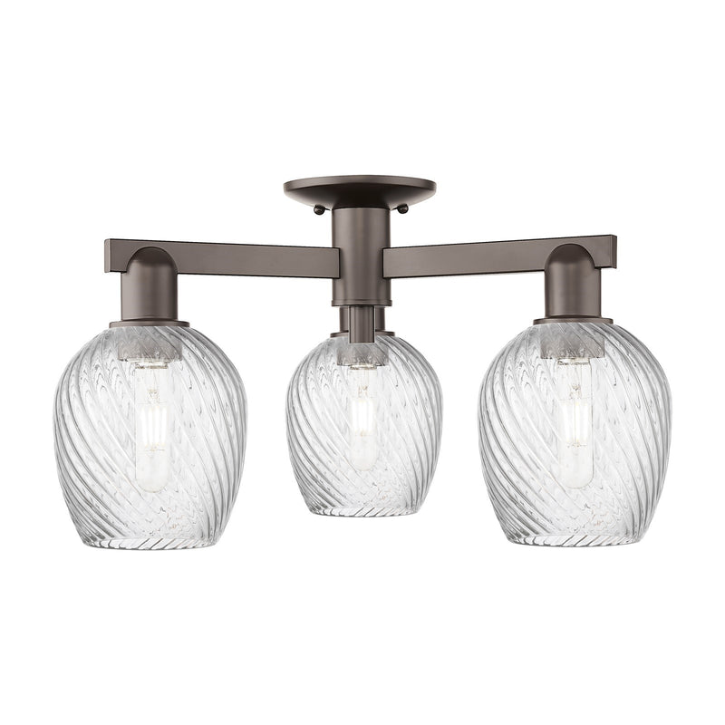 Innovations Salina 23.25in 3-Light Semi-Flush Mount | Industrial Oil Rubbed Bronze Steel and Clear Spiral Fluted Glass | Damp-Rated | Model 716-3F-OB-G292