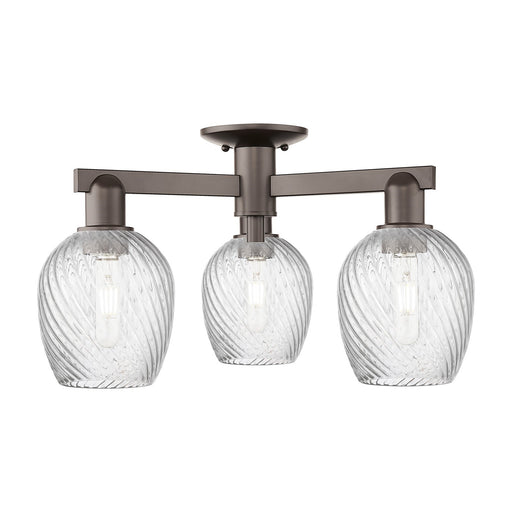 Innovations Salina 23.25in 3-Light Semi-Flush Mount | Industrial Oil Rubbed Bronze Steel and Clear Spiral Fluted Glass | Damp-Rated | Model 716-3F-OB-G292