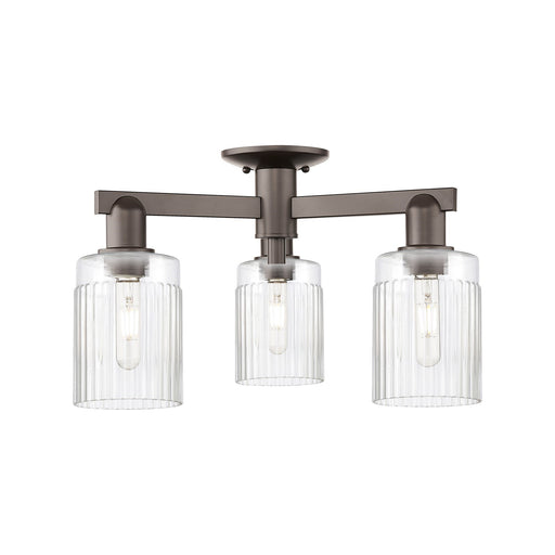 Innovations Hadley 22in 3-Light Semi-Flush Mount | Industrial Oil Rubbed Bronze Steel and Clear Ribbed Glass | Living Room & | Model 716-3F-OB-G342
