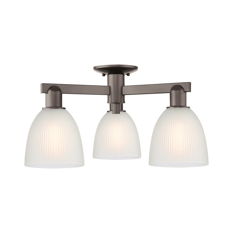 Innovations Castile 24in 3-Light Semi-Flush Mount | Industrial Oil Rubbed Bronze Steel and White Glass | Damp Rated Entryway & | Model 716-3F-OB-G381
