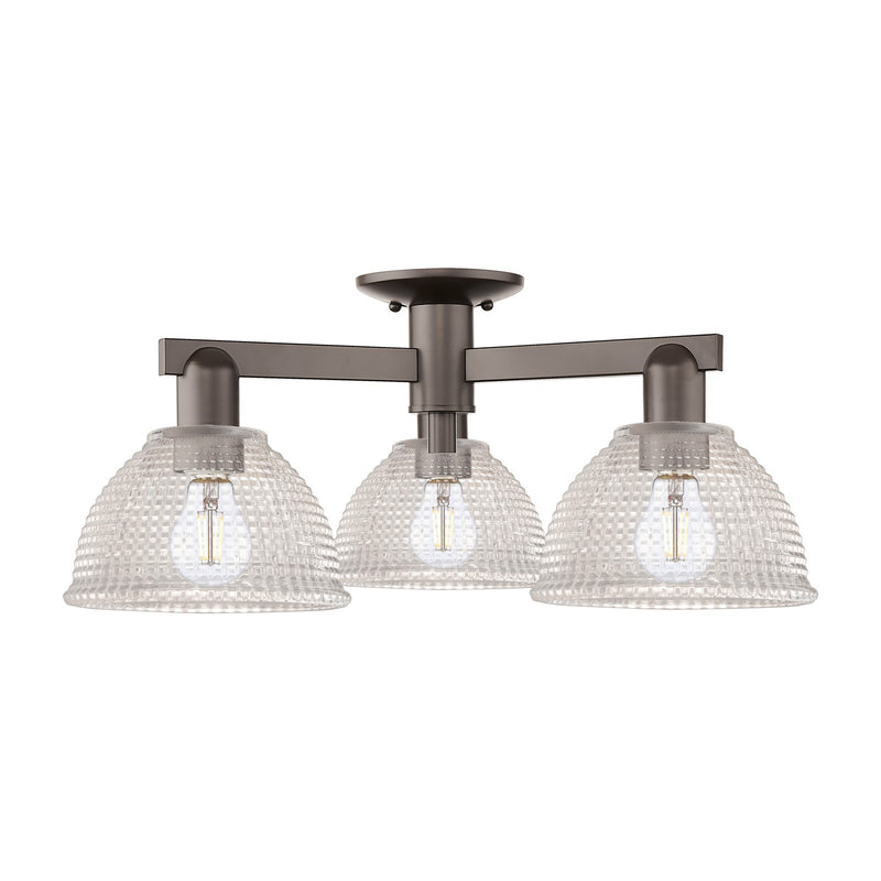 Innovations Arietta 26in 3-Light Semi-Flush Mount | Industrial Oil Rubbed Bronze Steel and Clear Glass | Damp-Rated Entryway & | Model 716-3F-OB-G422