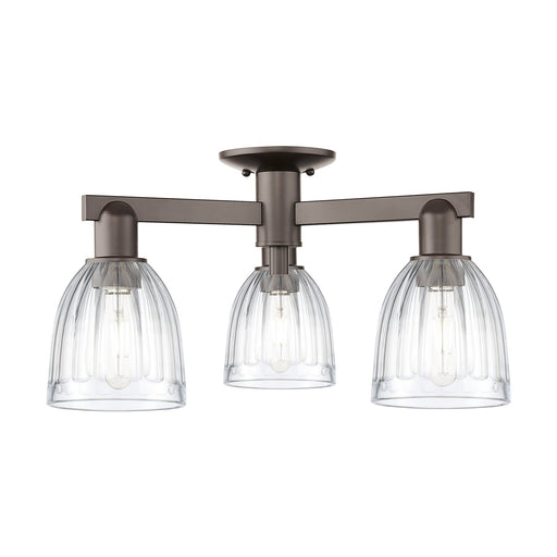 Innovations Brookfield 23in 3-Light Semi-Flush Mount | Industrial Oil Rubbed Bronze Steel and Clear Ribbed Glass | Entryway & | Model 716-3F-OB-G442