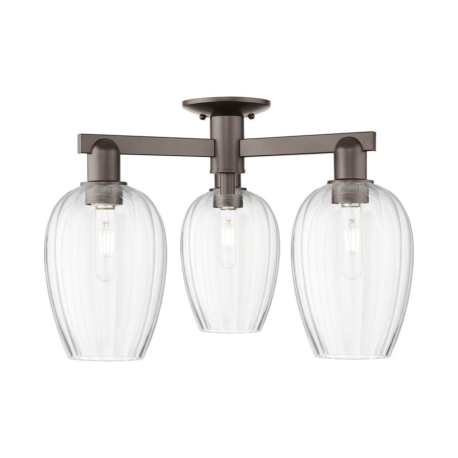 Innovations Preston 3Lt 24" Flute Semi-Flush, OB/Clear - 716-3F-OB-G457-6CL
