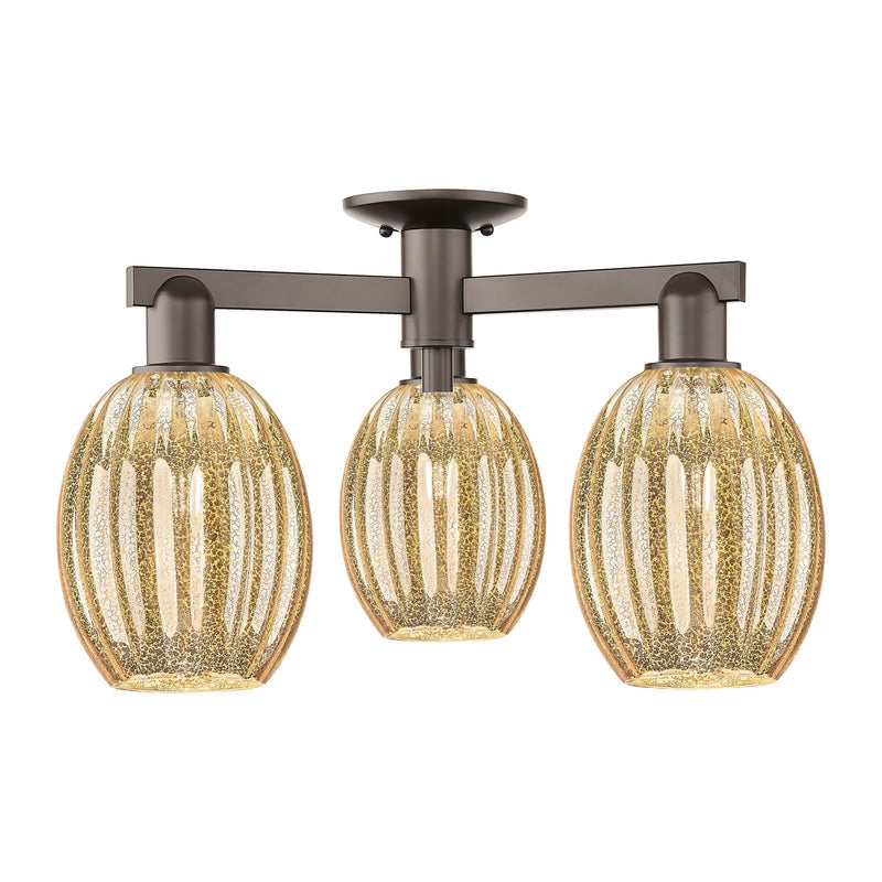 Innovations Preston Bulb 24in 3-Light Semi-Flush Mount | Industrial Oil Rubbed Bronze Steel and Mercury Glass | Entryway & | Model 716-3F-OB-G459-6ME