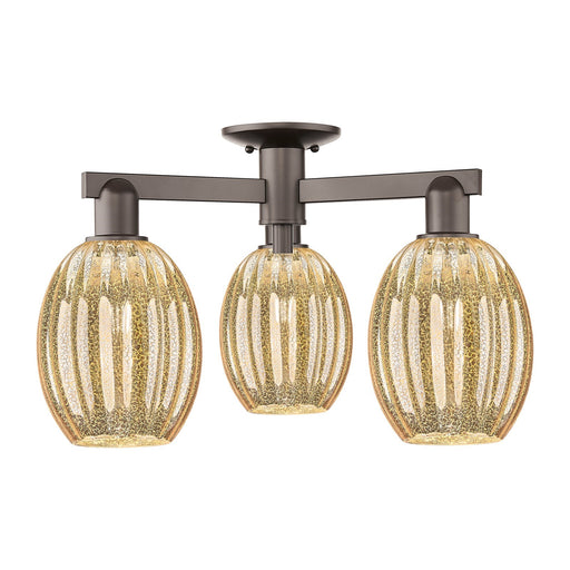 Innovations Preston Bulb 24in 3-Light Semi-Flush Mount | Industrial Oil Rubbed Bronze Steel and Mercury Glass | Entryway & | Model 716-3F-OB-G459-6ME