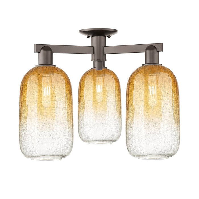 Innovations Brookhaven Cloche 3Lt 25" Semi-Flush, BZ/Amber - 716-3F-OB-G482-7AM