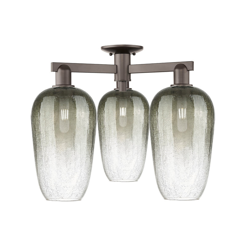 Innovations Brookhaven Flute 24.5in 3-Light Semi-Flush Mount | Industrial Oil Rubbed Bronze Steel and Slate Glass | Entryway & | Model 716-3F-OB-G484-7SL