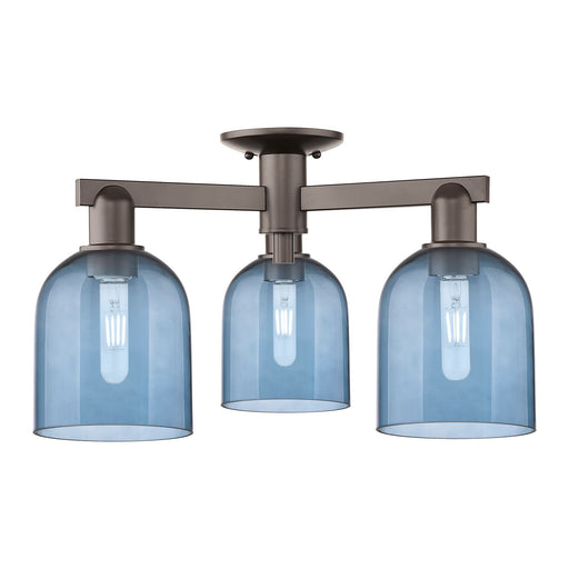 Innovations Bella 23in 3-Light Semi-Flush Mount | Industrial Oil Rubbed Bronze Steel and Blue Glass | Entryway & Hallway | 23 x | Model 716-3F-OB-G558-6BL
