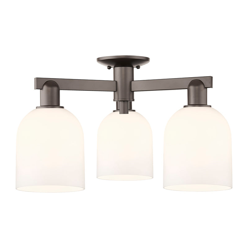 Innovations Bella 23in 3-Light Semi-Flush Mount | Industrial Oil Rubbed Bronze Steel and White Glass | Kitchen & Hallway | 23 | Model 716-3F-OB-G558-6GWH