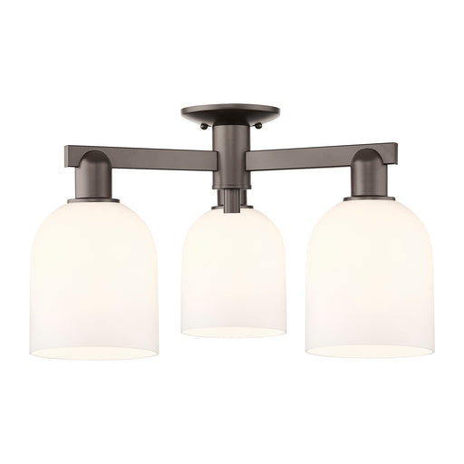 Innovations Bella 23in 3-Light Semi-Flush Mount | Industrial Oil Rubbed Bronze Steel and White Glass | Kitchen & Hallway | 23 | Model 716-3F-OB-G558-6GWH