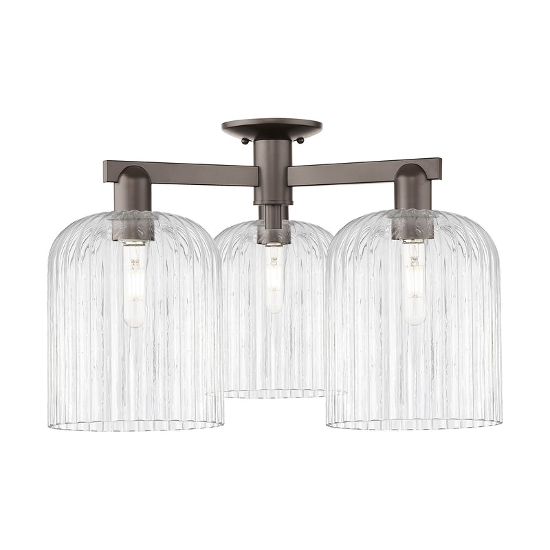 Innovations Bridal Veil 26in 3-Light Semi-Flush Mount | Industrial Oil Rubbed Bronze Steel and Clear Ribbed Glass | Entryway & | Model 716-3F-OB-G559-8CL