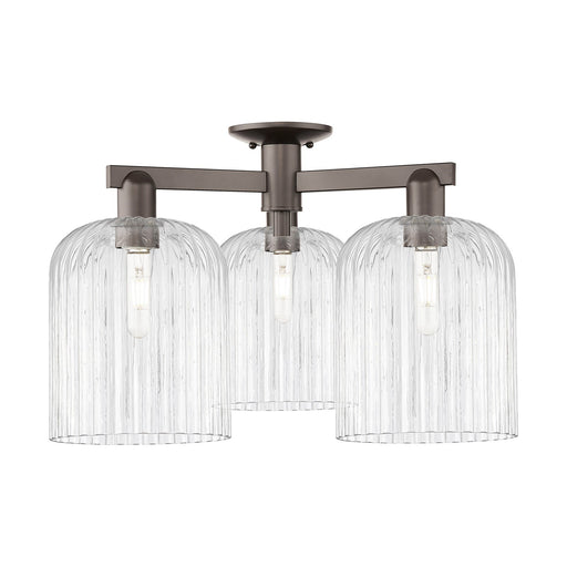 Innovations Bridal Veil 26in 3-Light Semi-Flush Mount | Industrial Oil Rubbed Bronze Steel and Clear Ribbed Glass | Entryway & | Model 716-3F-OB-G559-8CL