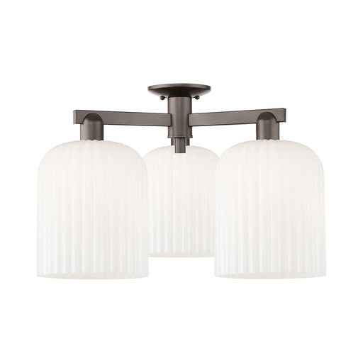 Innovations Bridal Veil 26in 3-Light Semi-Flush Mount | Industrial Oil Rubbed Bronze and Gloss White Ribbed Glass | Damp Rated | Model 716-3F-OB-G559-8GWH