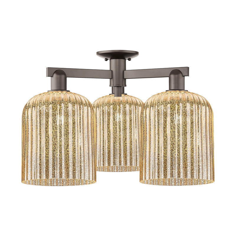 Innovations Bridal Veil 26in 3-Light Semi-Flush Mount | Industrial Oil Rubbed Bronze Steel and Mercury Ribbed Glass | Entryway | Model 716-3F-OB-G559-8ME