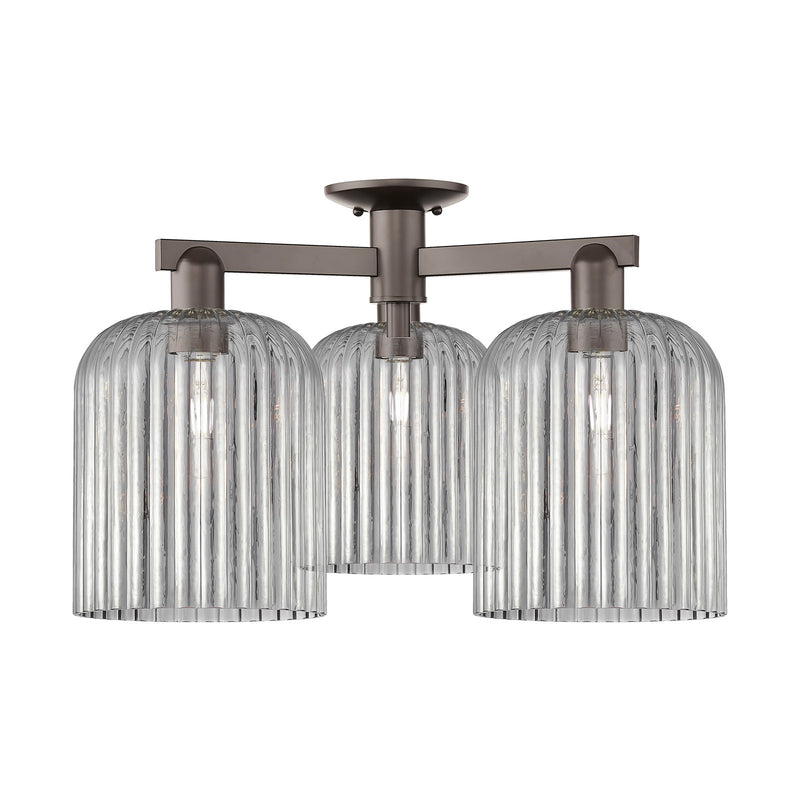 Innovations Bridal Veil 26in 3-Light Semi-Flush Mount | Industrial Oil Rubbed Bronze Steel and Light Smoke Ribbed Glass | Model 716-3F-OB-G559-8SM