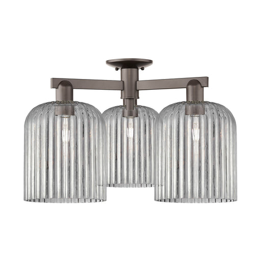 Innovations Bridal Veil 26in 3-Light Semi-Flush Mount | Industrial Oil Rubbed Bronze Steel and Light Smoke Ribbed Glass | Model 716-3F-OB-G559-8SM