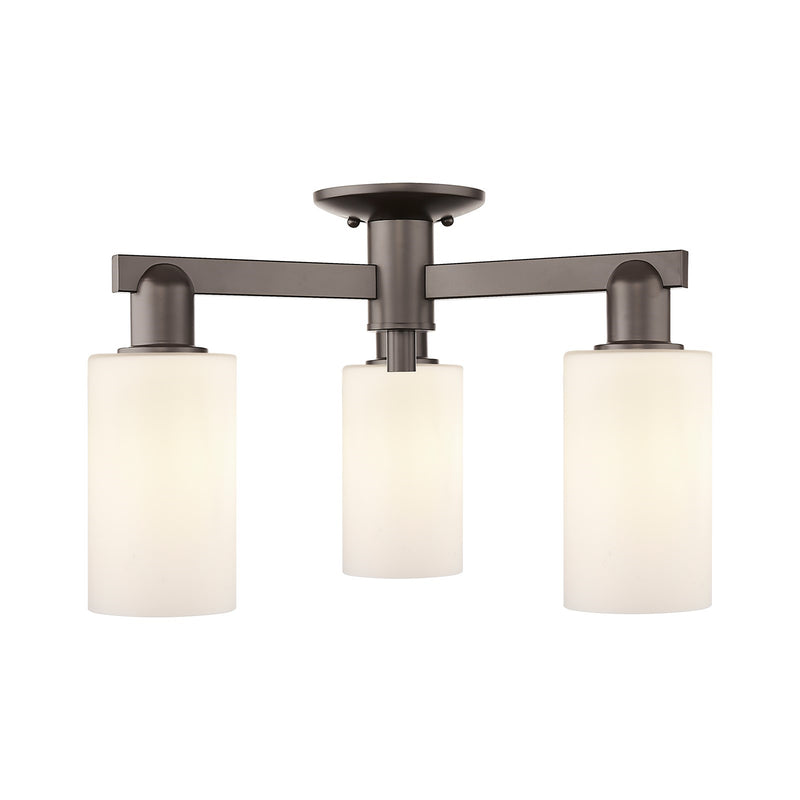 Innovations Clymer 21in 3-Light Semi-Flush Mount | Industrial Oil Rubbed Bronze Steel and Matte White Glass | Entryway & Hallway | Model 716-3F-OB-G801