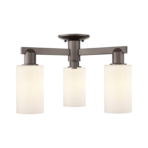 Innovations Clymer 21in 3-Light Semi-Flush Mount | Industrial Oil Rubbed Bronze Steel and Matte White Glass | Entryway & Hallway | Model 716-3F-OB-G801