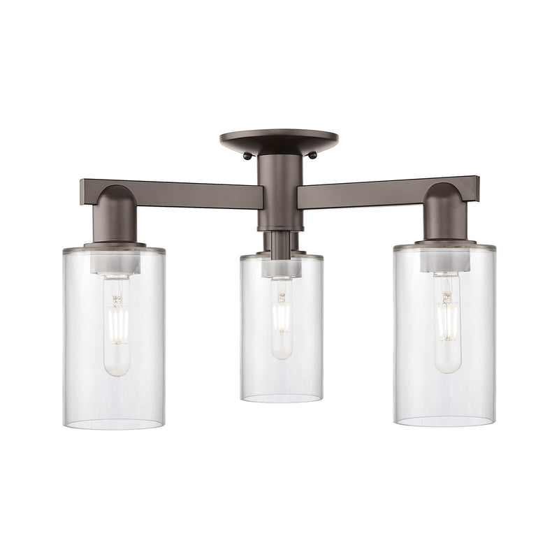 Innovations Clymer 21in 3-Light Semi-Flush Mount | Industrial Oil Rubbed Bronze Steel and Clear Glass | Entryway & Hallway | 21.38 | Model 716-3F-OB-G802