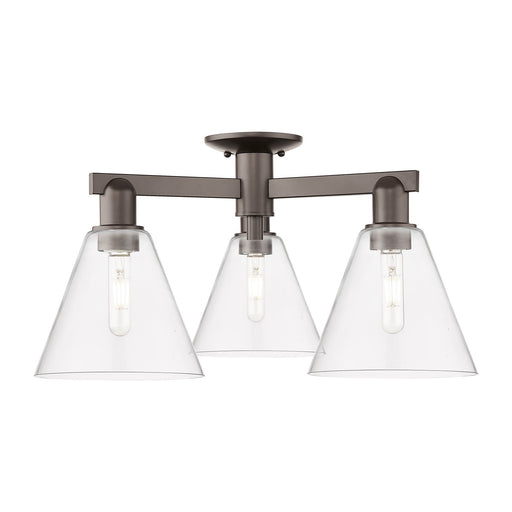Innovations Berkshire Glass 26in 3-Light Semi-Flush Mount | Industrial Oil Rubbed Bronze Steel and Clear Glass | Entryway & | Model 716-3F-OB-GBC-82