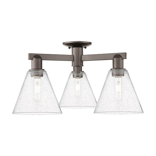 Innovations Berkshire Glass 26in 3-Light Semi-Flush Mount | Industrial Oil Rubbed Bronze Steel and Seedy Glass | Entryway & | Model 716-3F-OB-GBC-84