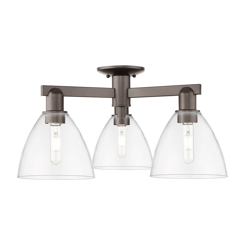 Innovations Bristol 25in 3-Light Semi-Flush Mount | Industrial Oil Rubbed Bronze Steel and Clear Glass | Damp-Rated Entryway & | Model 716-3F-OB-GBD-752