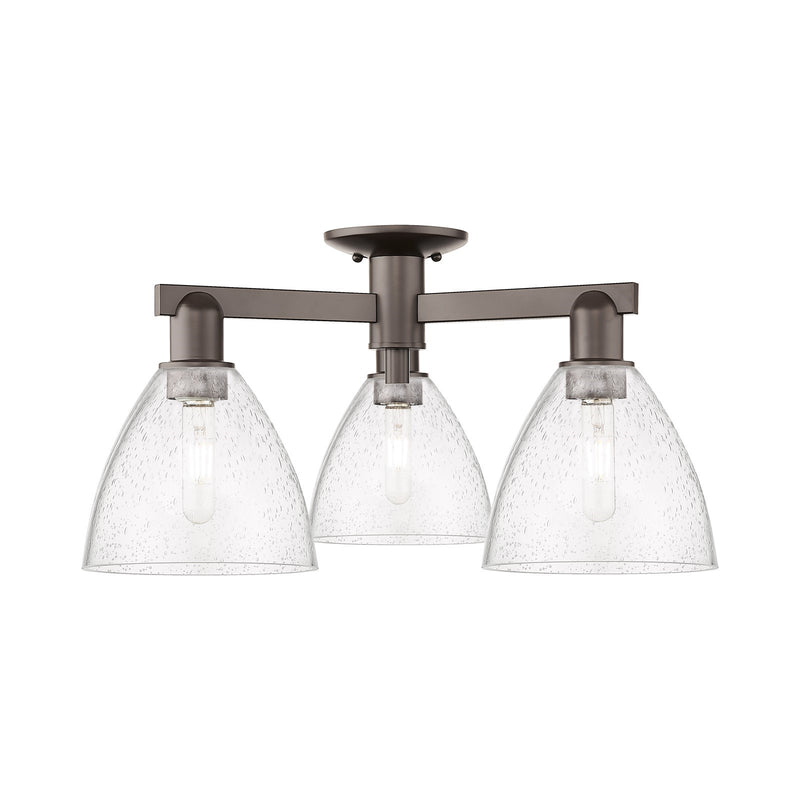 Innovations Bristol 25in 3-Light Semi-Flush Mount | Industrial Oil Rubbed Bronze Steel and Seedy Glass | Damp Rated Entryway & | Model 716-3F-OB-GBD-754