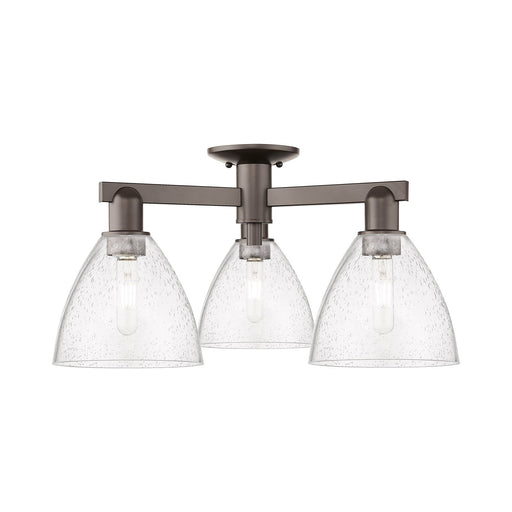 Innovations Bristol 25in 3-Light Semi-Flush Mount | Industrial Oil Rubbed Bronze Steel and Seedy Glass | Damp Rated Entryway & | Model 716-3F-OB-GBD-754