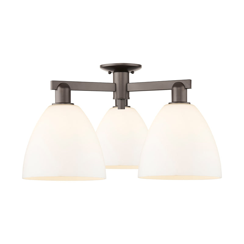 Innovations Bristol 27in 3-Light Semi-Flush Mount | Industrial Oil Rubbed Bronze Steel and Matte White Glass | Entryway & Hallway | Model 716-3F-OB-GBD-91