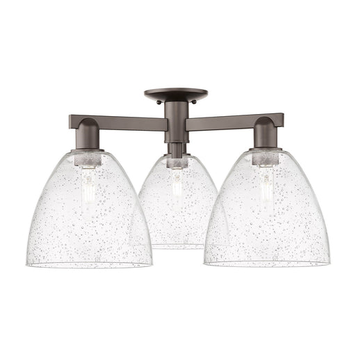 Innovations Bristol 27in 3-Light Semi-Flush Mount | Industrial Oil Rubbed Bronze Steel and Seedy Glass | Entryway & Hallway | Model 716-3F-OB-GBD-94