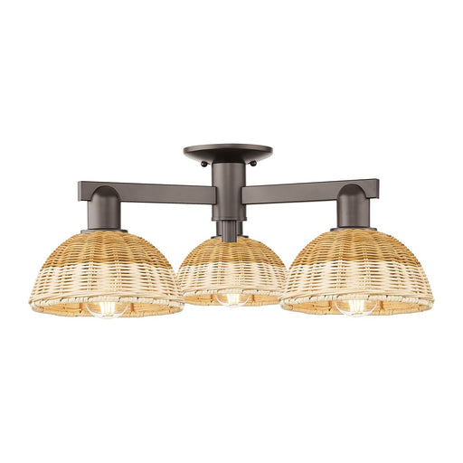 Innovations Natural Ballston Dome 25in 3-Light Semi-Flush Mount | Farmhouse Oil Rubbed Bronze and Natural Fiber Shade | Model 716-3F-OB-NBD2-75-NAT