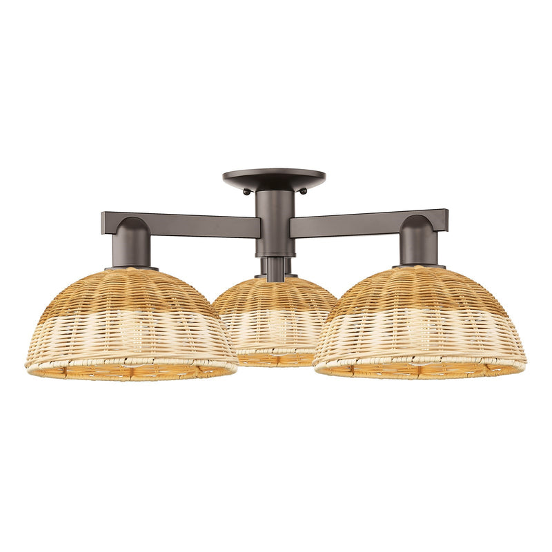Innovations Lighting Bristol Natural II 27in 3-Light Semi-Flush Mount | Industrial Oil Rubbed Bronze Steel and Natural Fiber | Model 716-3F-OB-NBD2-9-NAT