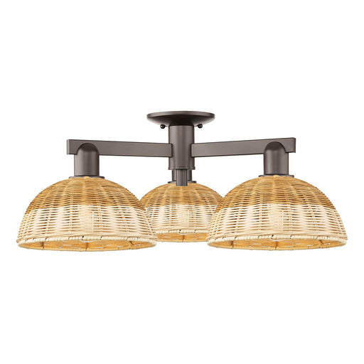 Innovations Lighting Bristol Natural II 27in 3-Light Semi-Flush Mount | Industrial Oil Rubbed Bronze Steel and Natural Fiber | Model 716-3F-OB-NBD2-9-NAT