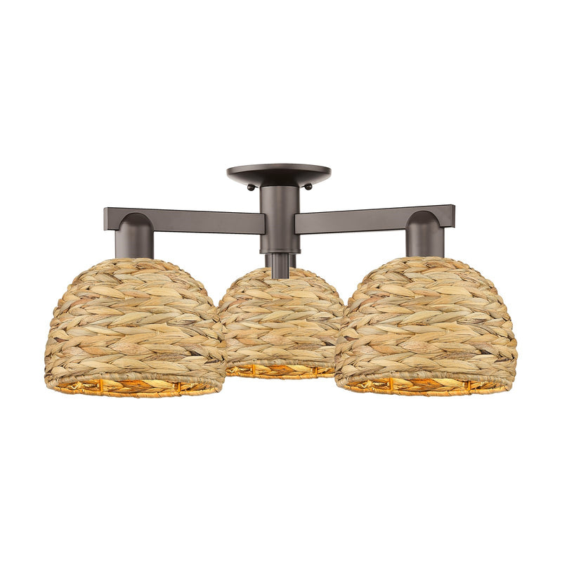 Innovations Woven Rattan 26in 3-Light Semi-Flush Mount | Industrial Oil Rubbed Bronze Steel and Natural Fiber Shade | Entryway | Model 716-3F-OB-RBD-8-NAT