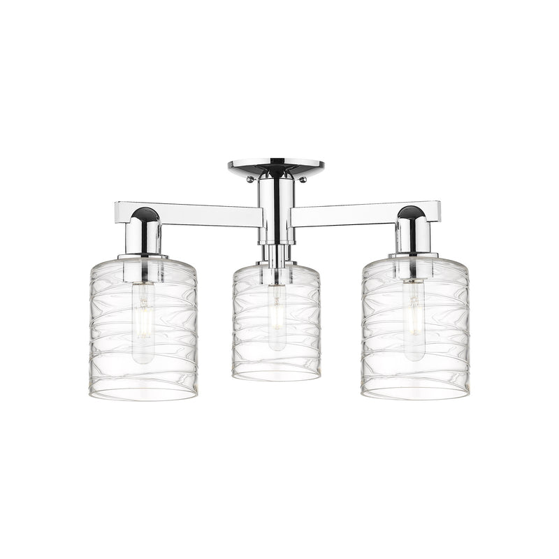 Innovations Cobbleskill 23in 3-Light Semi-Flush Mount | Industrial Polished Chrome and Deco Swirl Glass | Living Room & Foyer | Model 716-3F-PC-G1113